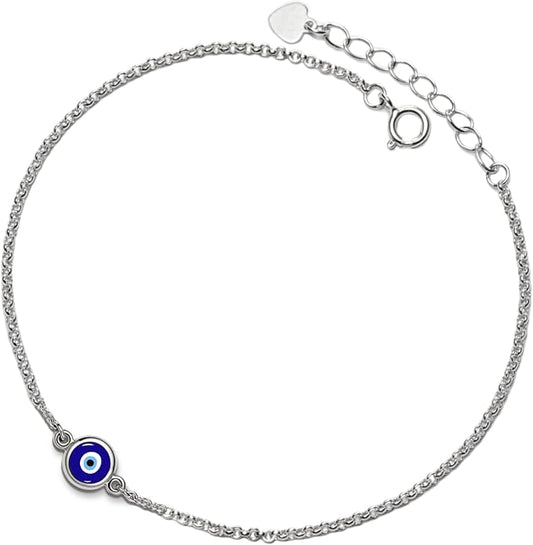PERIMADE Evil Eye Anklets for Women, Waterproof 925 Sterling Silver Lucky Blue Eye Ankle Bracelet, 18K Gold Plated Adjustable Chain Anklet Bracelet Dainty Beach Jewelry for Her
