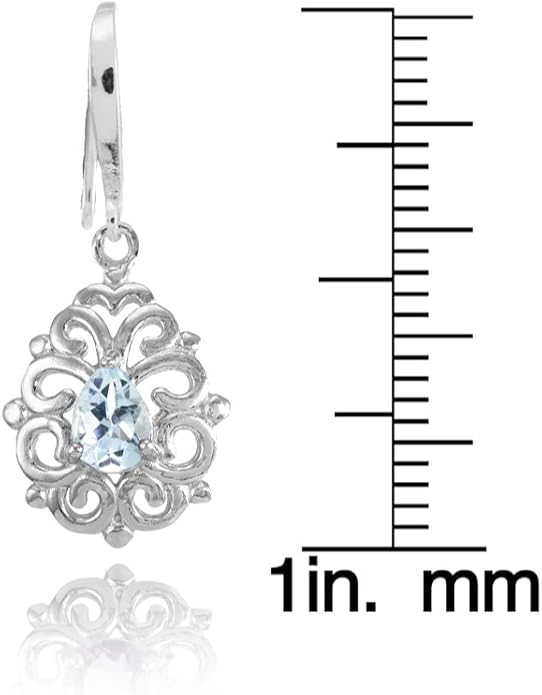 Sterling Silver Genuine, Simulated, or Created Gemstone 6x4mm Teardrop Filigree Dainty Dangle Earrings