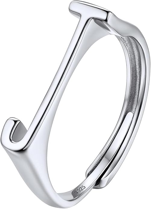 SILVERCUTE 925 Sterling Silver Initial Rings for Women,Adjustable Capital Letter Ring Hypoallergenic,Minimalist 925 Silver Rings for Mother Daughter