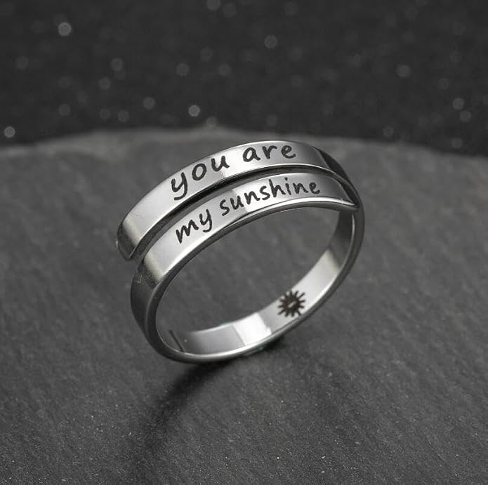 Yocoyee You are My Sunshine Finger Ring Engraved Inspirational Open Adjustable I am Enough Stars Statement Rings Gifts
