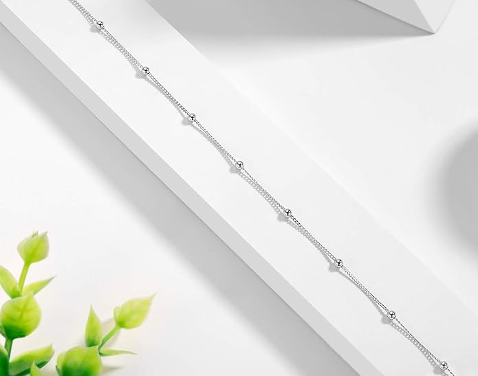 EPIRORA Choker Necklace for Women 925 Sterling Silver Gold Plated Dainty Satellite Bead Chain Pendant Minimalist Jewelry, 16''+2"