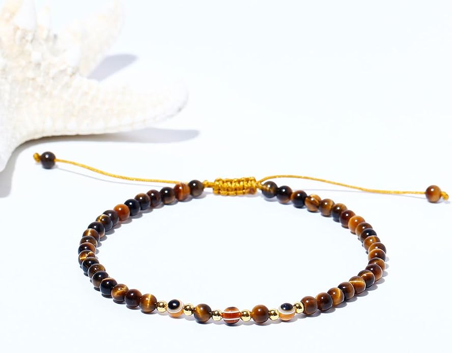 Evil Eye Ankle Bracelets for Women Beads Anklets Beach Accessiory Gemstone Healing Crystal Adjustable