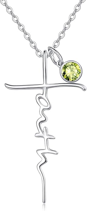 PRAYMOS Faith Cross Necklace for Women 925 Sterling Silver Pendant Necklace With Birthstone Initial Christian Religious Confirmation Baptism Mothers Day Gifts
