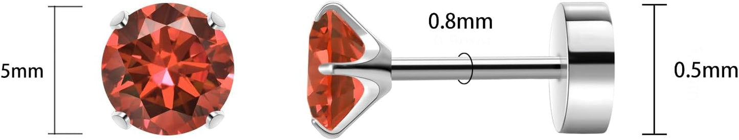 Titanium Earrings for Women Stud Earrings Cubic Zirconia Dainty Screw Flat Back Hypoallergenic Earrings for Women for Multiple Cartilage Helix Conch Tragus Piercing Jewelry for Sensitive Ears