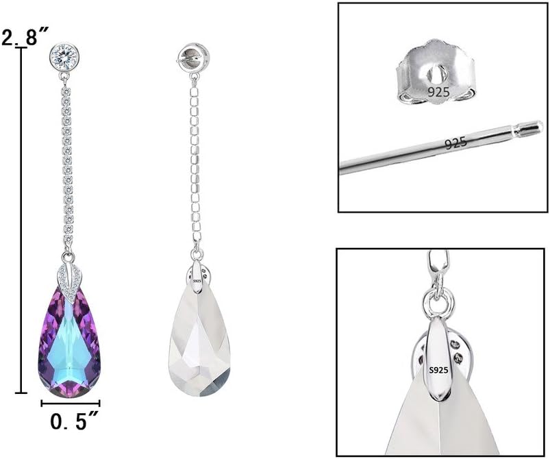EleQueen 925 Sterling Silver CZ Teardrop Leaf Long Dangle Earrings Made with Austrian Crystal for Women, Valentine's Day/Mother's Day/Christmas Jewelry Gift