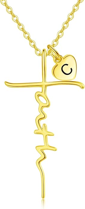 PRAYMOS Faith Cross Necklace for Women 925 Sterling Silver Pendant Necklace With Birthstone Initial Christian Religious Confirmation Baptism Mothers Day Gifts
