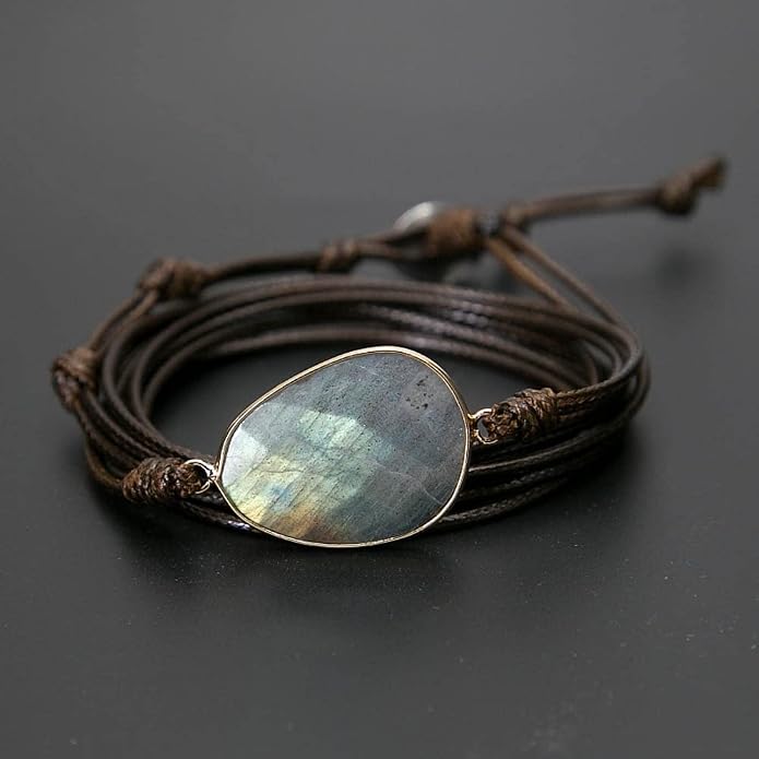 Women Wrap Bracelet Boho Natural Jasper Crystal Stone Beads Strand Bracelets