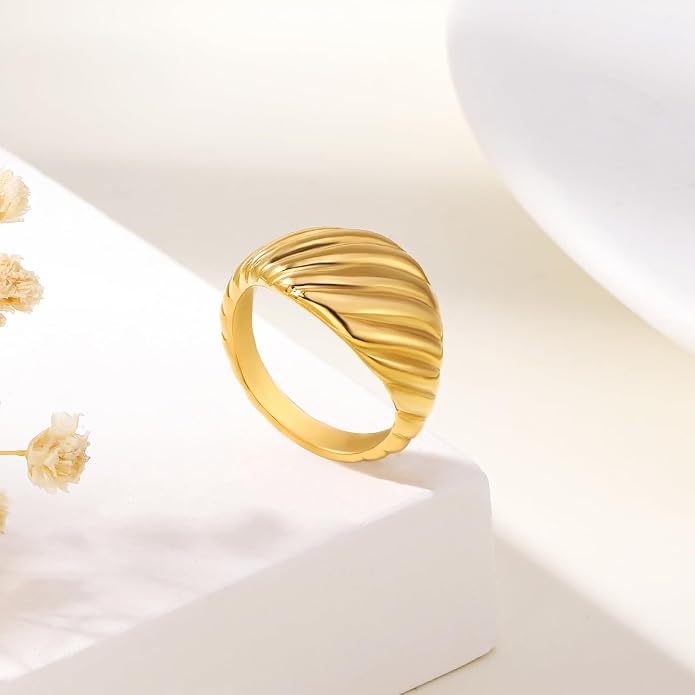 Gold Silver Rings Set for Women Chunky Statement Rings ZC Dome Evil Eye Croissant ring Thick 18K Gold Plated Band Rings