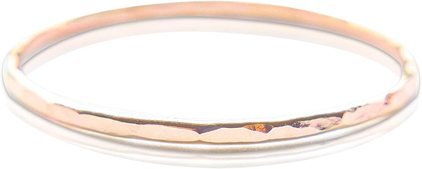 Ellie J Maui Hammered Ring, 1mm Thin Stacking Rings, Minimalist Rings for Women, 14K Gold Filled Rings for Teen Girls Midi Knuckle Pinky Finger Jewerly (Size 3-11)