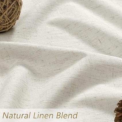 Guken 100% Blackout Linen Curtains for Bedroom 70 Inches Long Natural Cream Black Out Curtain Back Tab Thermal Insulated Room Darkening Window Drapes for Living Room 2 Panels Beige Ivory 52x70