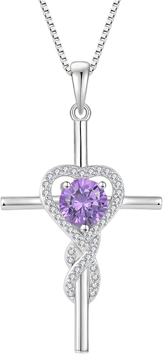 Cross Necklace for Women 925 Sterling Silver Infinity Birthstone Pendant Necklace Religious Christian Jewelry Gifts Wife Mom Her