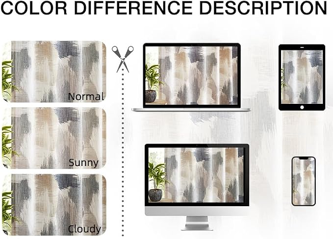 Kayne Studio Blue Tan Boho Semi Sheer Curtains for Living Room Watercolor Abstract Pattern Light Filtering Drapes, 84 Inches Long Colorful Window Panels,Backtab Rod Pocket,52W x 84L Brown,2 Panels