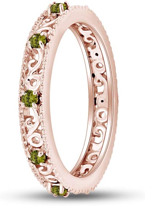 Jewel Zone US Filigree Eternity Wedding Band Ring for Women, Round Cut Simulated Gemstone Stackable Promise Ring in 14K Gold Plated 925 Sterling Silver Band Width 3.5mm – Elegant Jewelry for Her