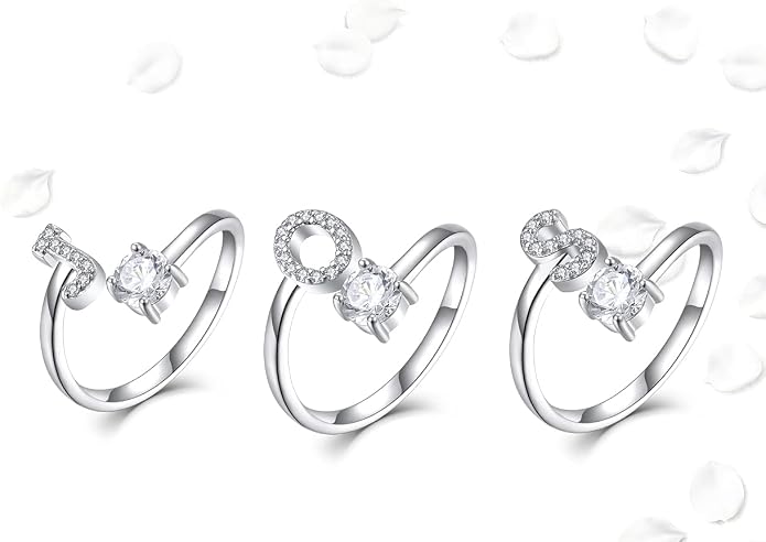 STARCHENIE Adjustable Initial Ring for Women 925 Sterling Silver Letters A-Z 26 Alphabet Rings Size 7