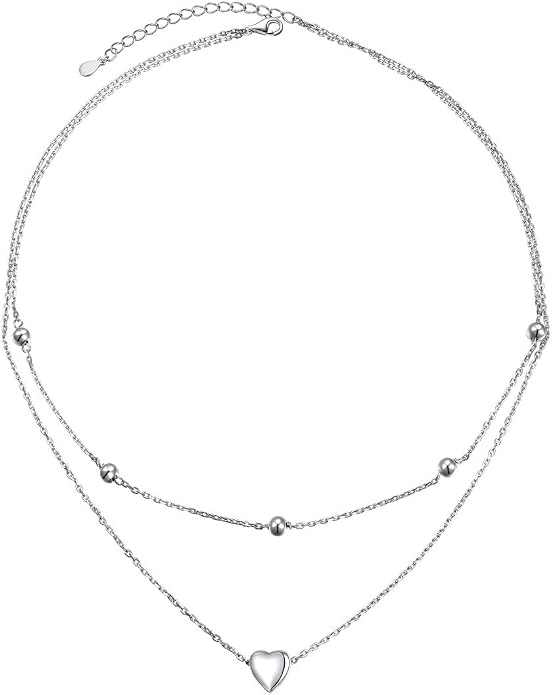 Layered Choker Necklaces for Women S925 Sterling Silver Circle/Heart/Cross/Star Multi Layered Necklace Handmade Bead Chain Adjustable Jewelry for Birthday