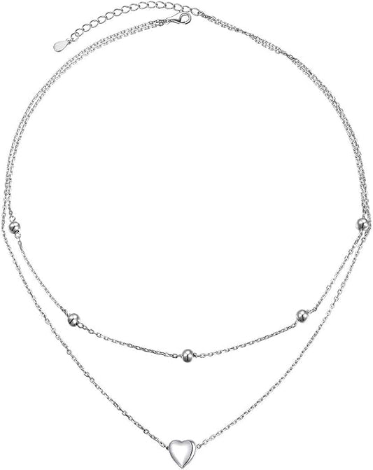 Layered Choker Necklaces for Women S925 Sterling Silver Circle/Heart/Cross/Star Multi Layered Necklace Handmade Bead Chain Adjustable Jewelry for Birthday