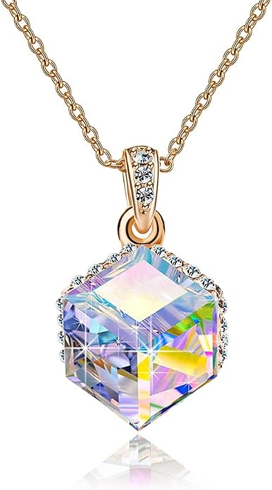 EVEVIC Color Changing Cubic Austrian Crystal Pendant Necklaces for Women 14K Gold Plated Hypoallergenic Jewelry