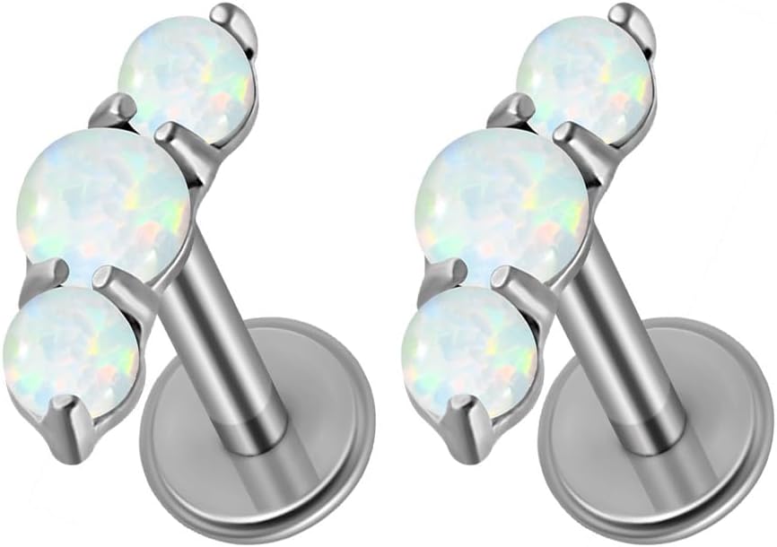 2PCS G23 Titanium Fire Opal CZ Labret Stud Piercing Cartilage Helix Tragus Climber Earrings for Men Women Lip Monroe Body Piercing Jewelry