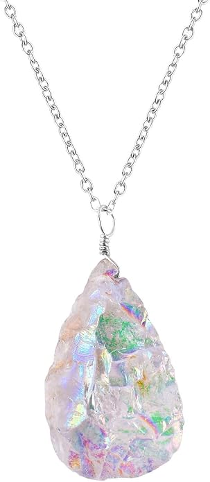 Raw Gemstone Dainty Pendant Necklace for Women, Natural Birthstone Handmade Jewelry, Healing Chakra Crystal, Silver Plated Chain 18" Birthday Gift for Her