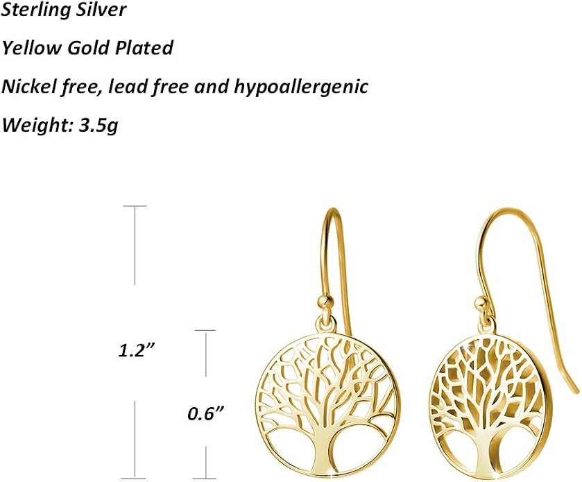 AGVANA Gold Plated Sterling Silver Tree of Life Pendant Necklace Earrings for Women Dainty Family Tree Jewelry for Her Anniversary Birthday Gifts for Mom Wife Lover Grandma Her, 16+2 Inches