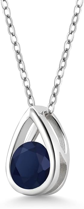 Gem Stone King Teardrop Pendant Necklace For Women | 5MM Round Gemstone Birthstone | 925 Sterling Silver | With 18 Inch Silver Chain | Fine Jewelry Gift for Her Mom Women Wife
