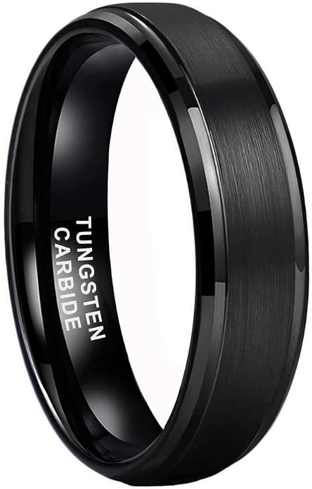 TUTISS 6mm 8mm Tungsten Rings for Men Women Fashion Engagement Wedding Bands Brushed Finish Stepped Beveled Edges Comfort Fit