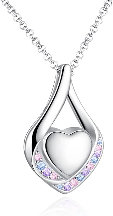Cremation Jewelry 925 Sterling Silver Teardrop Urn Necklace for Ashes Heart Shape Memorial Keepsake Pendant for Human Ashes for Women Gift