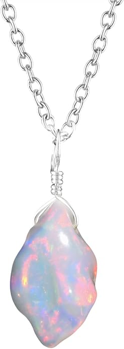 Raw Gemstone Dainty Pendant Necklace for Women, Natural Birthstone Handmade Jewelry, Healing Chakra Crystal, Silver Plated Chain 18" Birthday Gift for Her