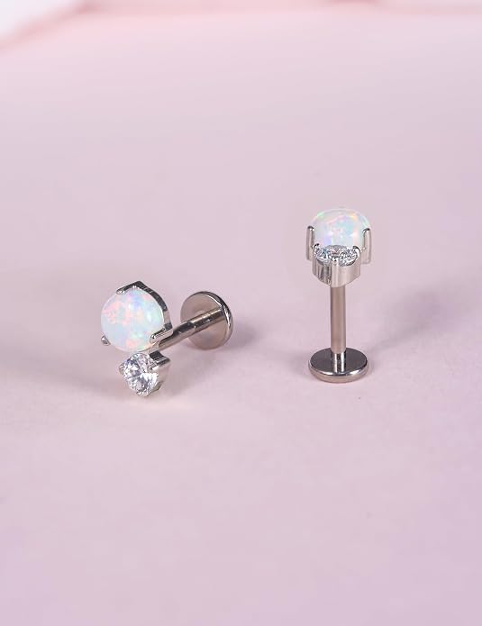 Limerencia 2Pcs 18g Titanium Internally Threaded Tragus Piercing Jewelry Nose Studs Flat Back Earrings Labret, Lip, Helix, Cartilage, Conch, Medusa Piercing for Women Men Sensitive Ears