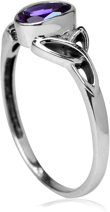 Silvershake 7x5MM Oval Shape Birthstone Gemstone White Gold Plated or 18K Yellow Gold Plated 925 Sterling Silver Triquetra Trinity Celtic Knot Solitaire Ring Jewelry for Women