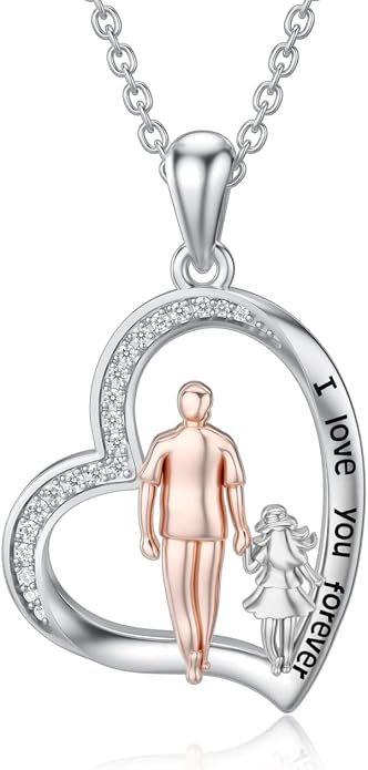 PROESS S925 Sterling Silver Daughter Heart Pendant Necklace from Dad Mom I Love You Forever Jewelry