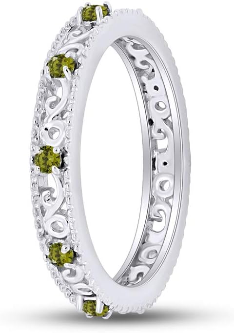 Jewel Zone US Filigree Eternity Wedding Band Ring for Women, Round Cut Simulated Gemstone Stackable Promise Ring in 14K Gold Plated 925 Sterling Silver Band Width 3.5mm – Elegant Jewelry for Her
