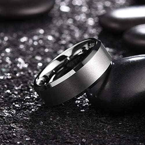 King Will Tungsten Men's Wedding Ring - Available in 6mm to 10mm, Black/Silver, Matte Finish, Beveled Polished Edge, Comfort Fit