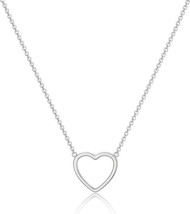 Tewiky Cute Heart Necklace Tiny 14k Gold Heart Pendant Choker Necklaces Small Gold Love Open Heart Chain Necklace for Women Dainty Gold Necklace Gifts for Her