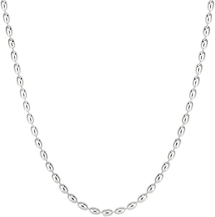 Savlano 925 Sterling Silver Oval Rice Bead Strand Chain Necklace For Women - Made in Italy Comes With a Gift Box