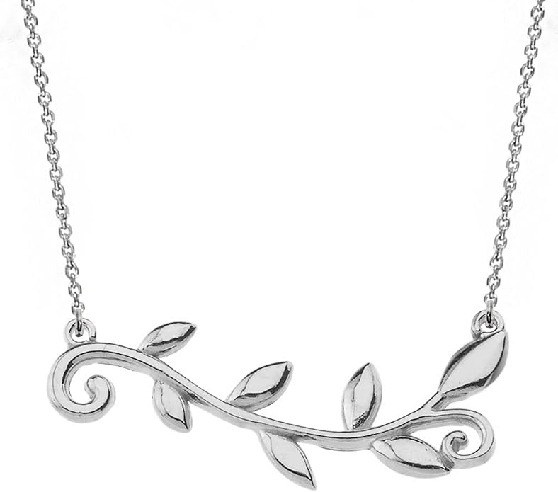 Claddagh Gold Women's Sterling Silver High Polish Horizontal Olive Branch Necklace