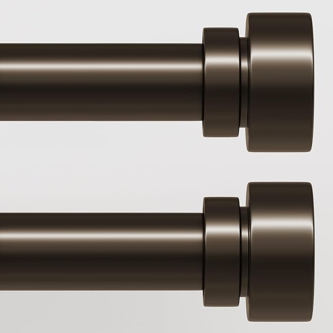 Lootkell 2 Pack Modern Brown Curtain Rods Set for Windows 72 to 144 Inches Adjustable Length Heavy Duty 1" Diameter Window Curtain Rod with Decorative Finials for Outdoor Bedroom Kitchen Living Room