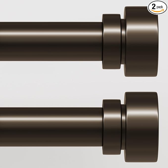 Lootkell 2 Pack Modern Brown Curtain Rods Set for Windows 28 to 48 Inches Adjustable Length Heavy Duty 1" Diameter Window Curtain Rod with Decorative Finials for Outdoor Bedroom Kitchen Living Room