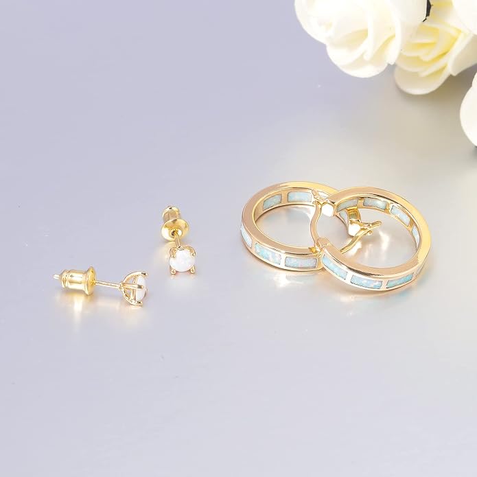 CiNily Sterling Silver/Rose Gold/Yellow Gold Plated Hoop Earrings 20mm,Multicolor Opal Small Hoop Earrings for Women Girls Hypoallergenic Jewelry for Sensitive Ears Gemstone Earrings