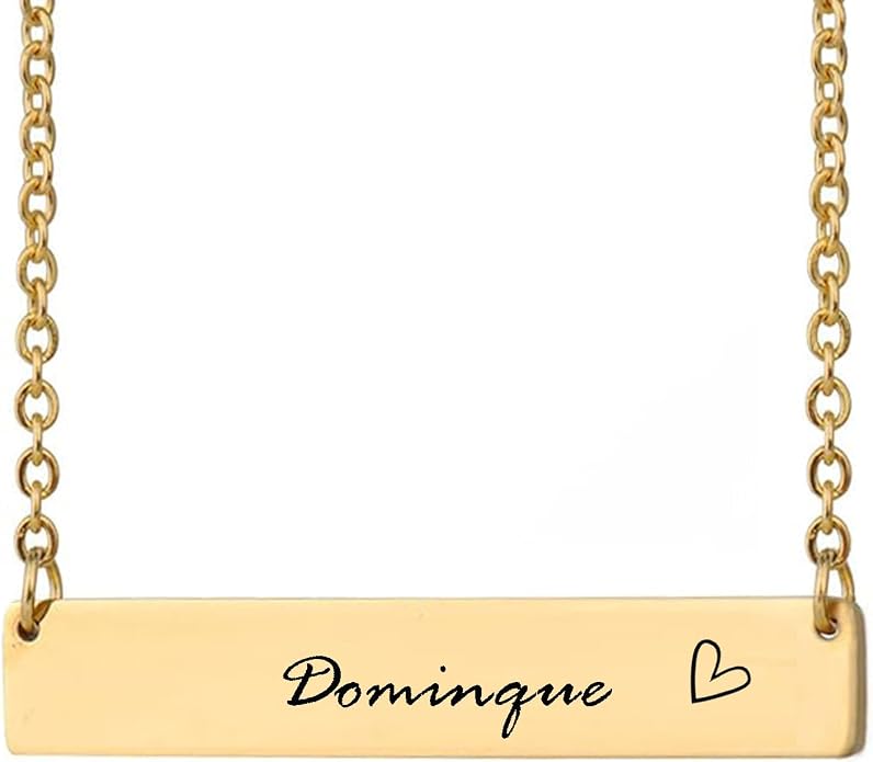 HUAN XUN Custom Bar Necklace Personalized Engraved Name Bar Necklace for Women Customized Stainless Steel Heart Pendant Bar Jewelry Gift for Her Mother Day Christmas