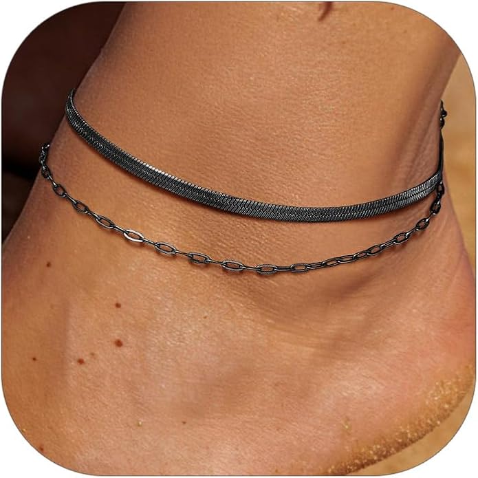 PROSTEEL Ankle Bracelets for Women Waterproof, Layered Stainless Steel Summer Beach anklets, Silver/Gold 8-10.5 Inch Adjustable, Come with Box