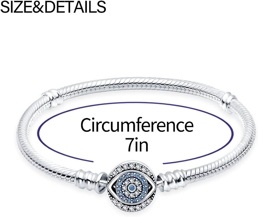 KUNSIR 925 Sterling Silver Snake Chain Bracelet Blue Evil Eyes with 5A Cubic Zirconia Bracelets for Women Teen