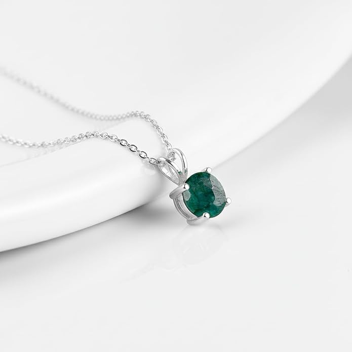 OdrillionGems Natural Gemstone Pendant Necklace, 925 Sterling Silver, Healing Crystal, Birthstone, Round Faceted, Handmade, Women Jewelry, Christmas Gift 16+2inch