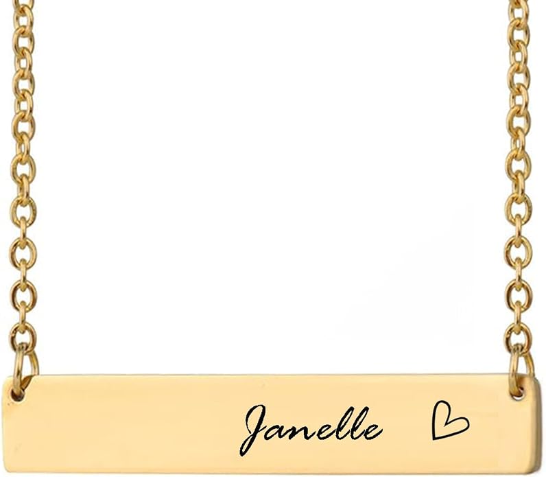 HUAN XUN Custom Bar Necklace Personalized Engraved Name Bar Necklace for Women Customized Stainless Steel Heart Pendant Bar Jewelry Gift for Her Mother Day Christmas