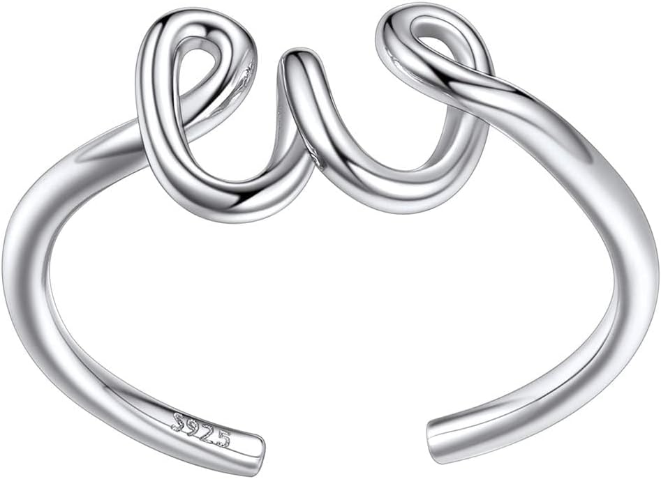 SILVERCUTE S925 Initial Rings, Adjustable Size 6-12 Statement Alphabet Letter A-Z Jewelry Personalized Twisted Initials Rings Sterling Silver Stacking Ring for Women