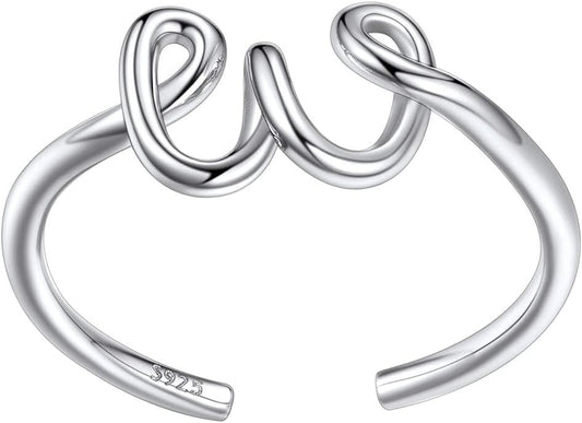 SILVERCUTE S925 Initial Rings, Adjustable Size 6-12 Statement Alphabet Letter A-Z Jewelry Personalized Twisted Initials Rings Sterling Silver Stacking Ring for Women