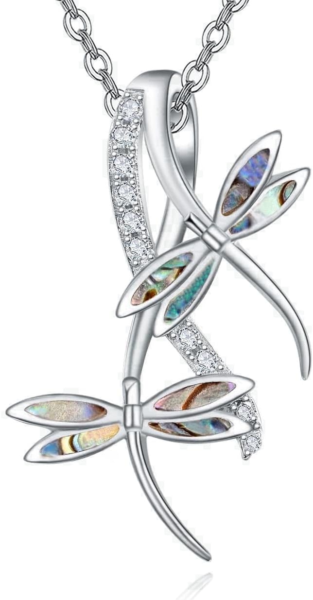 PRAYMOS Dragonfly Gifts 925 Sterling Silver Dragonfly Necklace for Women Dreamy Dragon fly Pendant Dragonflies Jewelry Birthday Gift 18+2" Adjustable Chain