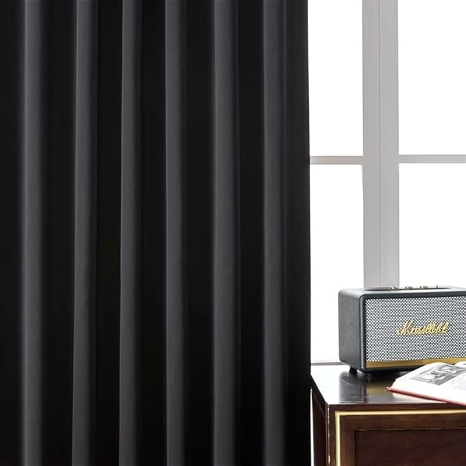 Joydeco Black Blackout Curtains 96 Inches, Thermal Insulated Long Curtains 2 Panels Set for Bedroom, Room Darkening Drapes for Living Room Window (W37 x L96 Inch, Black)
