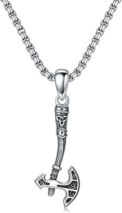 Viking Axe Necklace 925 Sterling Silver Norse Viking Jewelry Gift for Men Women