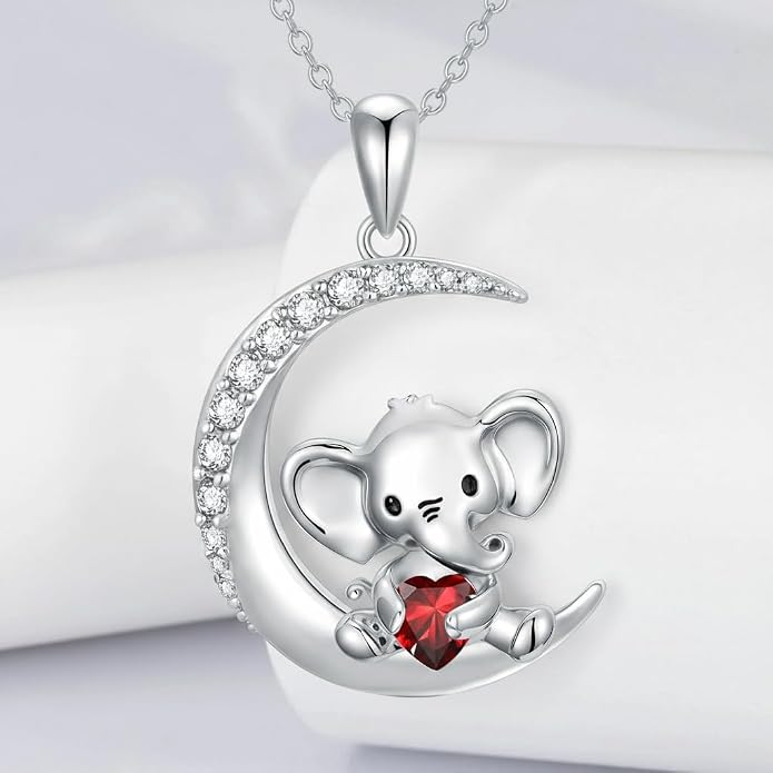 PROESS Animal Birthstone Necklace 925 Sterling Silver Otter/Axolotl/Hippo/Elephant/Dachshund/Monkey/Red Panda Pendant Necklace Animal Birthstone Jewelry Gifts for Women